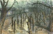 Stanislaw Ignacy Witkiewicz The Planty Park by Night-Straw-Men (mk19) oil painting on canvas